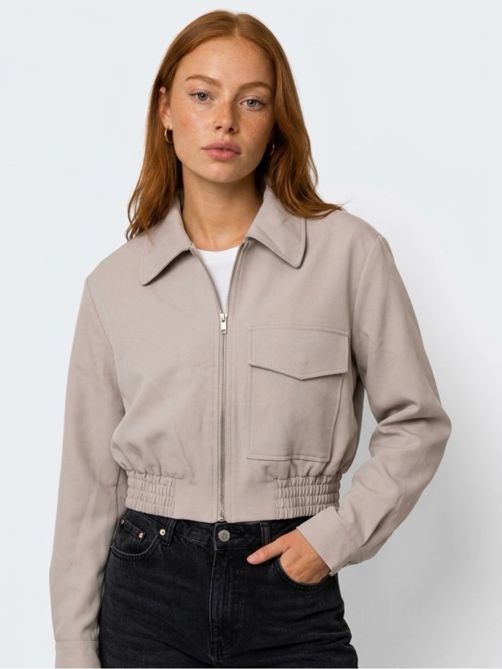 Jason Wu Cropped Utility Jacket in Light Taupe